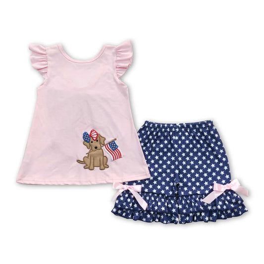 4th of July Embroidered Dog Girls Set