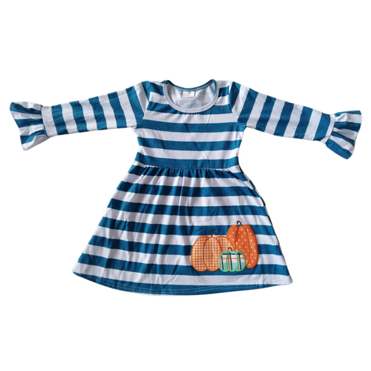 Blue Striped Pumpkin Fall Dress