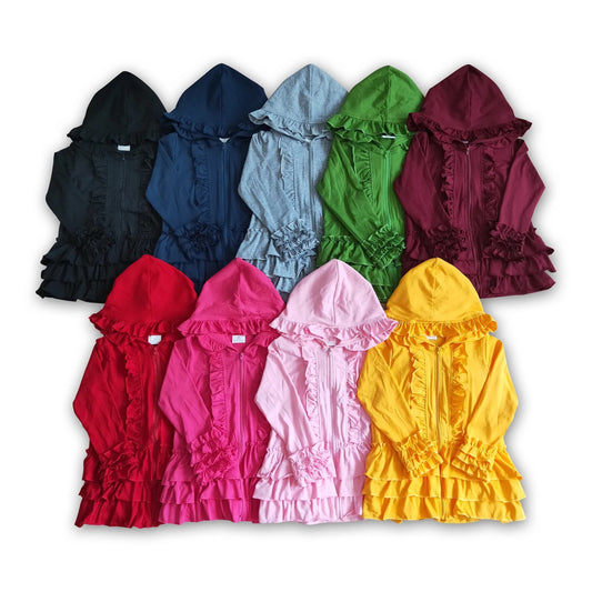 Lightweight Ruffle Boutique Girls Zip Hooded Jacket-Multiple Colors Available!