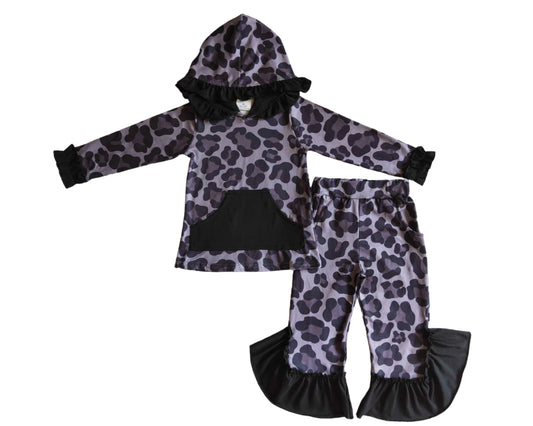 Black & Gray Leopard Print Hoodie Boutique Set