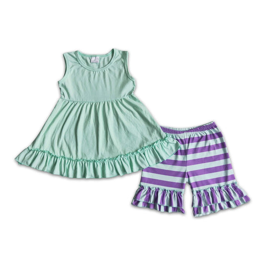 Mint & Purple Tank & Shorts Outfit