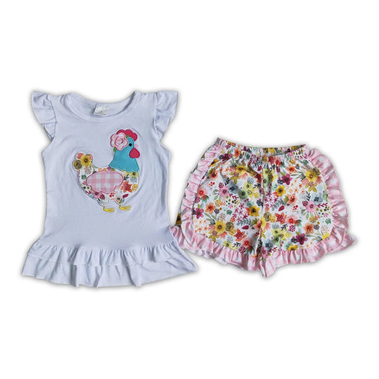 Embroidered Floral Chicken Shorts Set