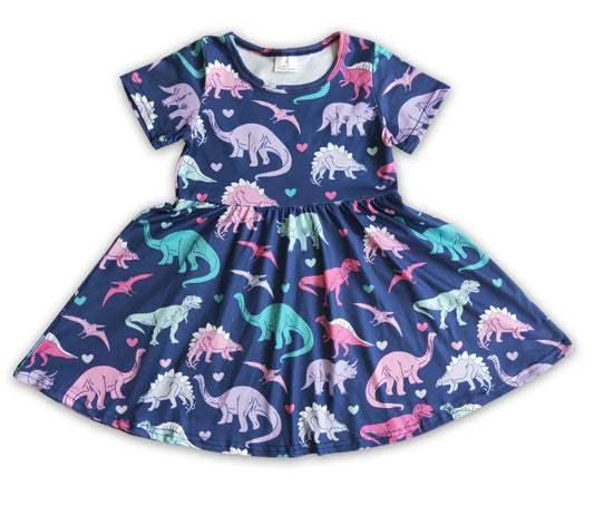 Navy Dinosaur Printed Boutique Dress