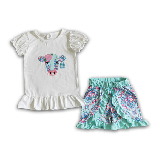 Embroidered Cow Short Set