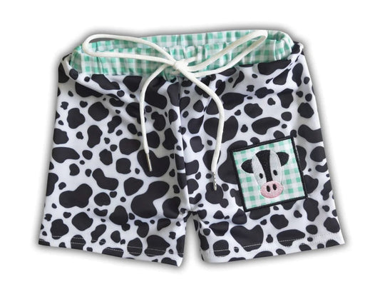 Embroidered Cow Boys Swim Trunks