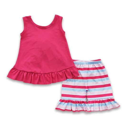 Pink Bow Back Stripe Shorts Set